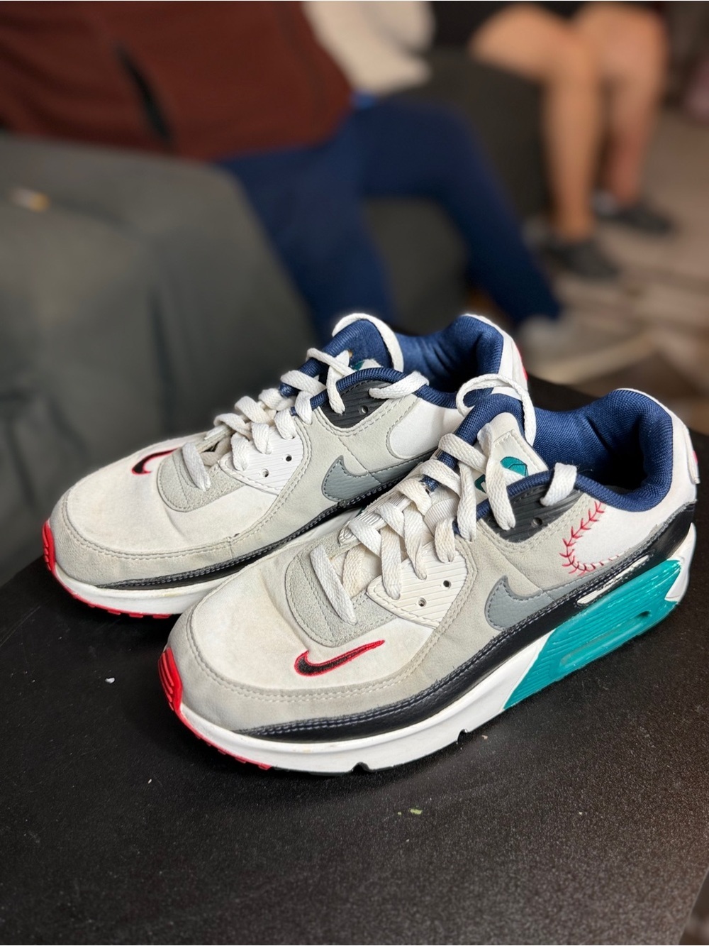 Nike Kids Sneakers in Gray with Teal & Red Accents